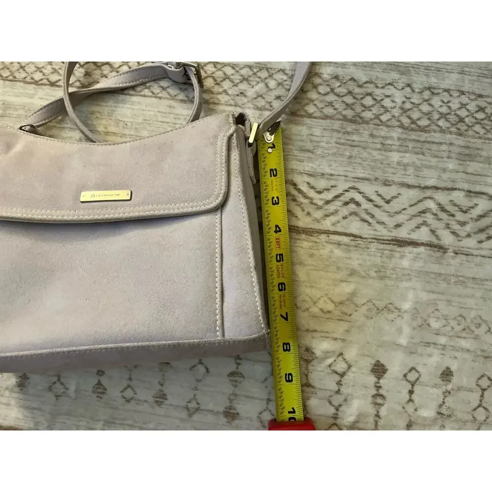 Liz Claiborne Crossbody Purse Taupe Faux Leather Flap Front Shoulder Bag